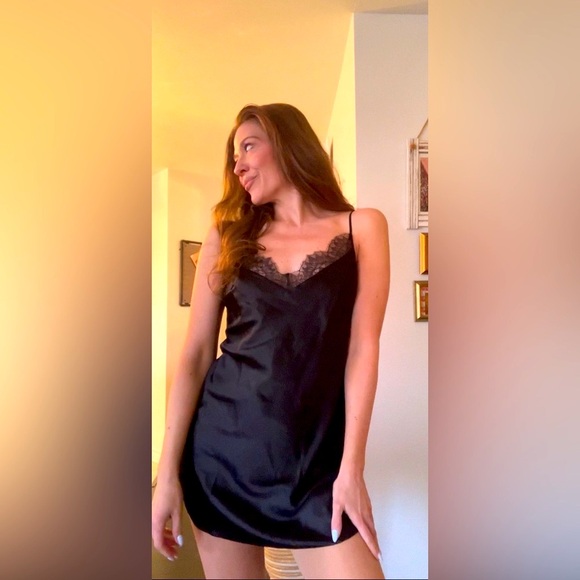 Victoria's Secret Other - Black Satin Slip Dress with Lace Trim